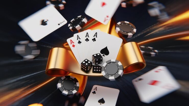 Blackjack table with dealer and visible card deck